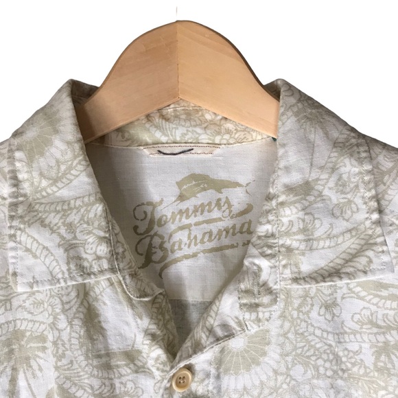 Tommy Bahama Linen Shirt Long Sleeve Button Up Paisley Floral Cream Gold Large - Picture 3 of 11
